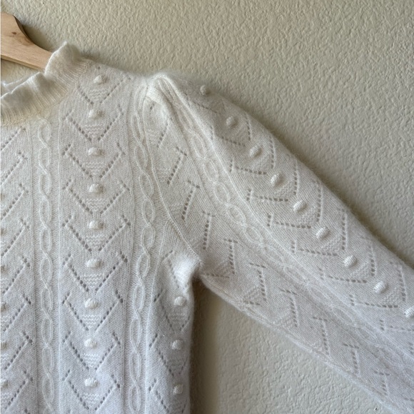 AQUA 100% Cashmere White Cropped Sweater Puff Sleeve Pointelle Knit XS - Picture 4 of 13